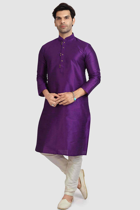 Buy Purple Art Dupion Silk Plain Kurta Pajama Online - Karmaplace