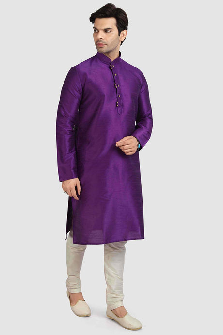 Buy Purple Art Dupion Silk Plain Kurta Pajama Online - Karmaplace