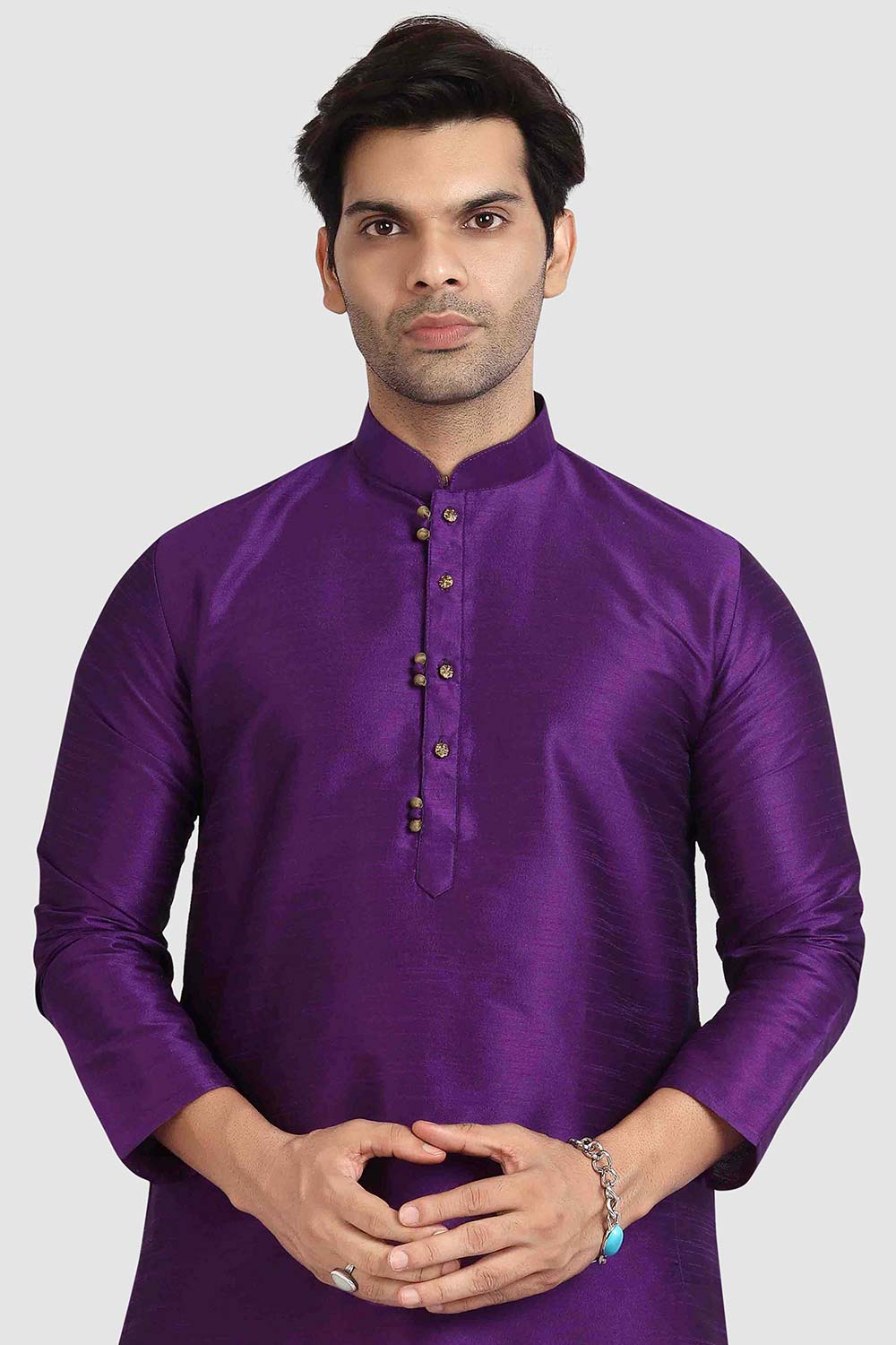 Buy Purple Art Dupion Silk Plain Kurta Pajama Online - Karmaplace