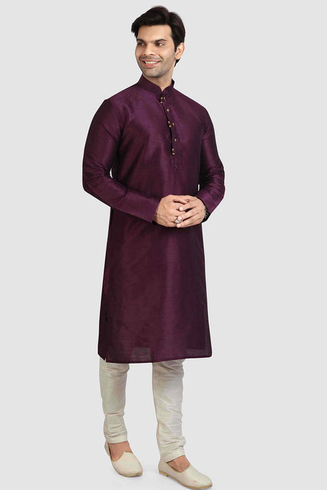 Buy Purple Art Dupion Silk Plain Kurta Pajama Online - Karmaplace