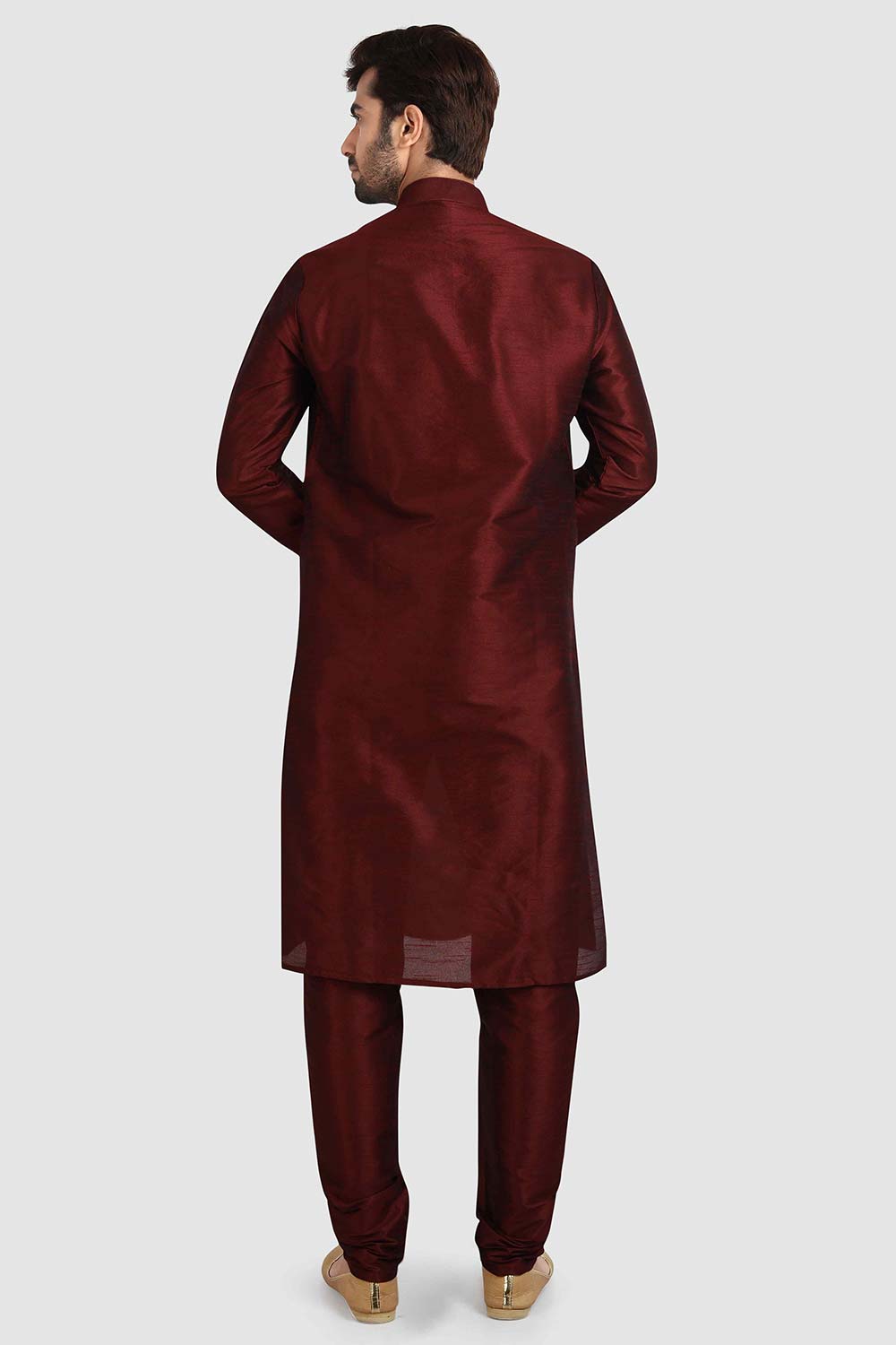 Buy Maroon Art Dupion Silk Plain Kurta Pajama Online - Karmaplace