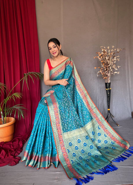 Sky Blue Patola Silk  Saree