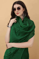 Dark Green Party Wear Fancy Pleated Saree