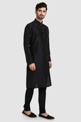 Buy Black Art Dupion Silk Plain Kurta Pajama Online - Karmaplace