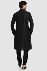 Buy Black Art Dupion Silk Plain Kurta Pajama Online - Karmaplace