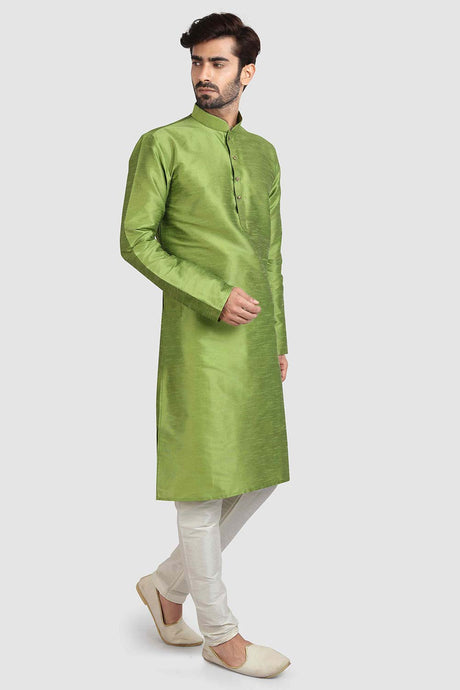 Buy Green Art Dupion Silk Plain Kurta Pajama Online - Karmaplace