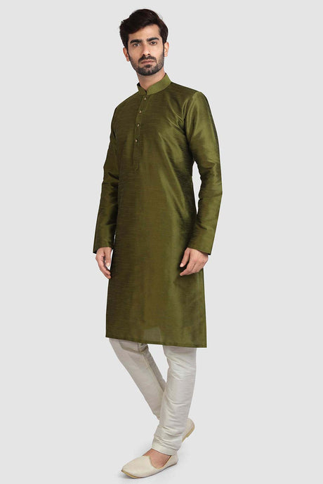 Buy Green Art Dupion Silk Plain Kurta Pajama Online - Karmaplace