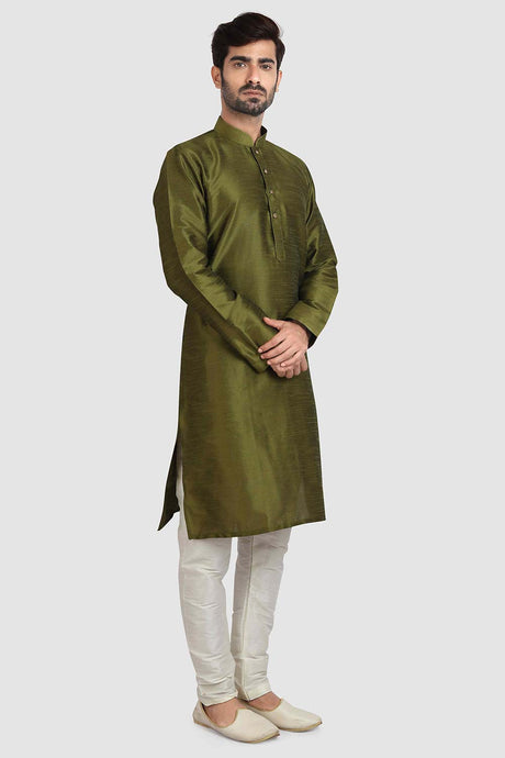 Buy Green Art Dupion Silk Plain Kurta Pajama Online - Karmaplace