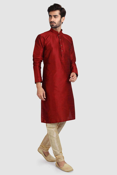 Buy Maroon Art Dupion Silk Plain Kurta Pajama Online - Karmaplace