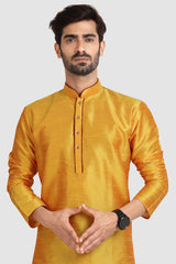 Buy Yellow Art Dupion Silk Plain Kurta Pajama Online - Karmaplace