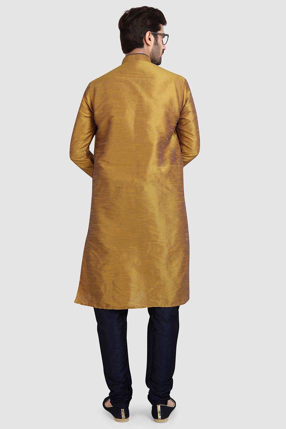 Buy Gold Art Dupion Silk Plain Kurta Pajama Online - Karmaplace