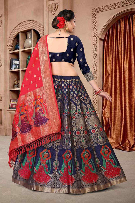 Blue Jacquard Zari Woven Lehenga Choli