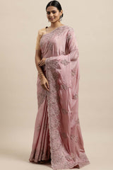 Chinon Embroidered Saree In Pink