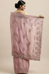 Chinon Embroidered Saree In Pink