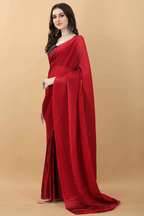 Red Party Wear Fancy Pleated Saree