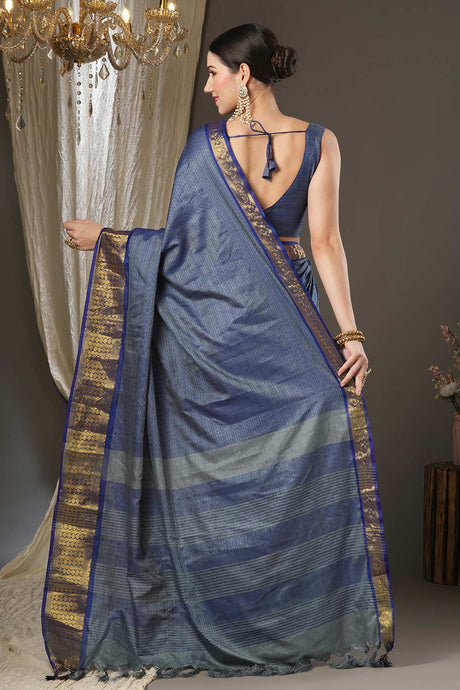 Grey Aura Silk Abstract Woven Design Taant Saree