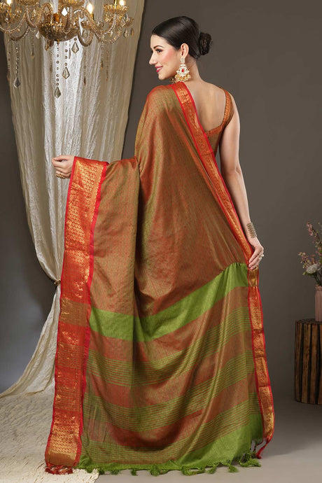 Orange Aura Silk Abstract Woven Design Taant Saree