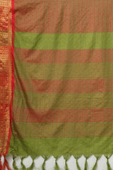 Orange Aura Silk Abstract Woven Design Taant Saree