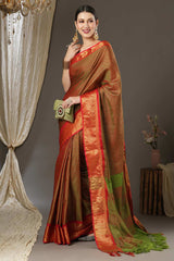 Orange Aura Silk Abstract Woven Design Taant Saree