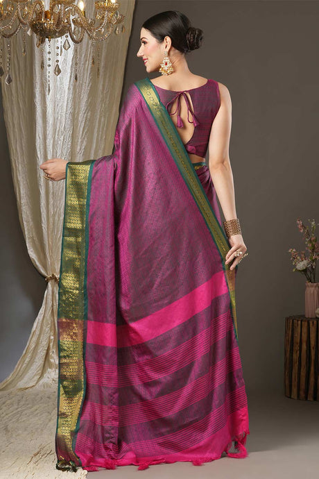 Pink Aura Silk Abstract Woven Design Taant Saree