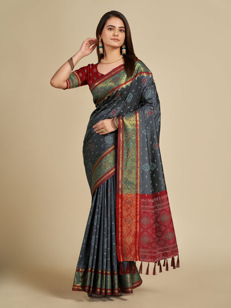 Grey Patola Silk Silk Saree