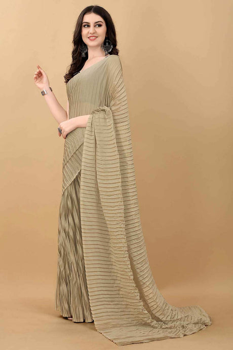 Tan Color Party Wear Fancy Pleated Saree