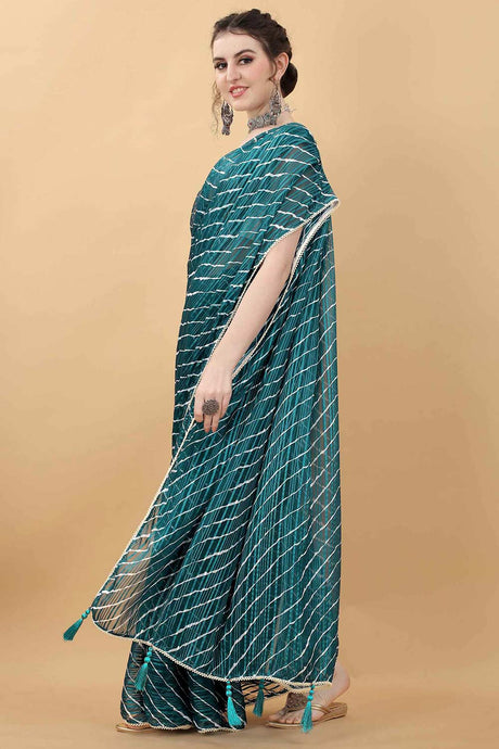 Fancy Lining Pattern Blue Party Wear Saree With Border