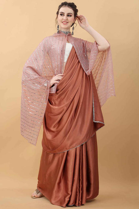 KRISHNA CREATION Women's Plain Weave Satin silk Saree With Unstiched Blouse  Piece (Peach) : Amazon.in: Fashion