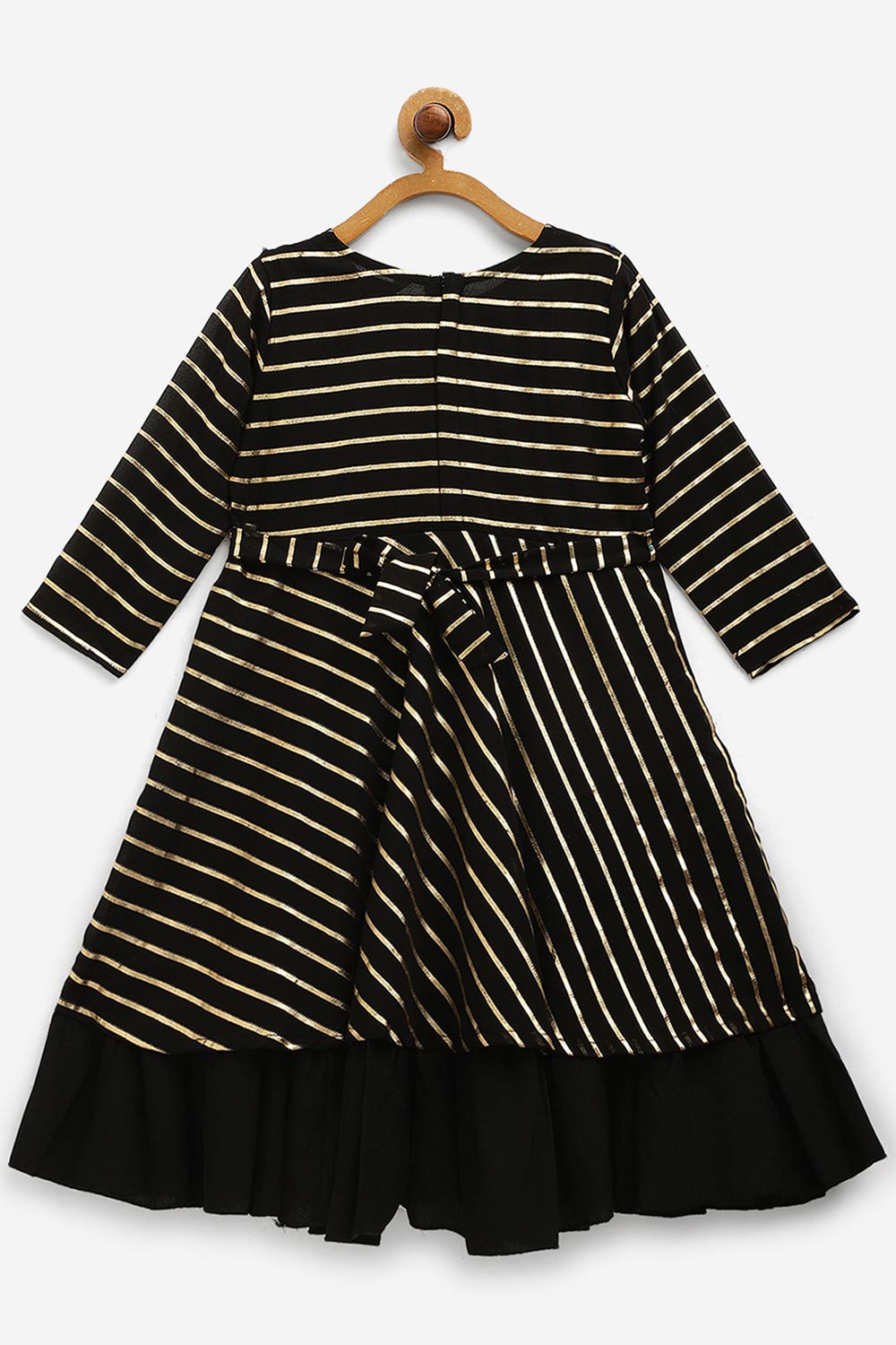 Girls Black Georgette Gold Print Kids Kurta Dress