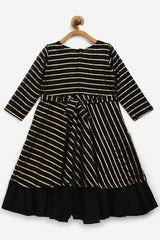 Girls Black Georgette Gold Print Kids Kurta Dress