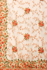 Net Embroidered Saree In Peach