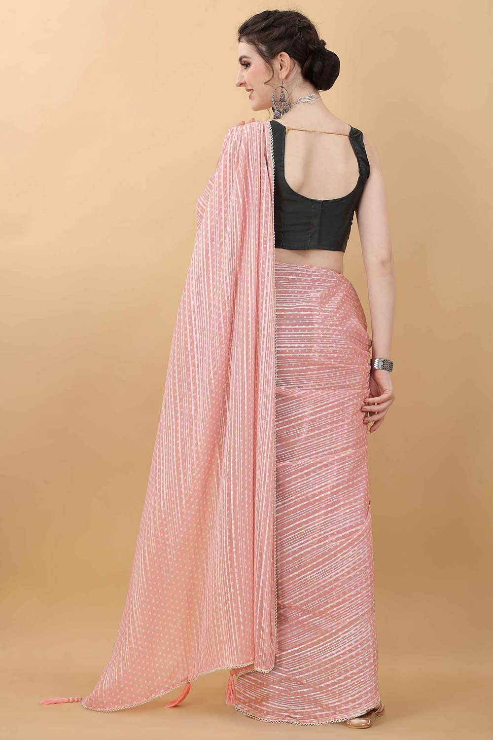 Printed Design Pink Color Satin Silk Fancy Saree