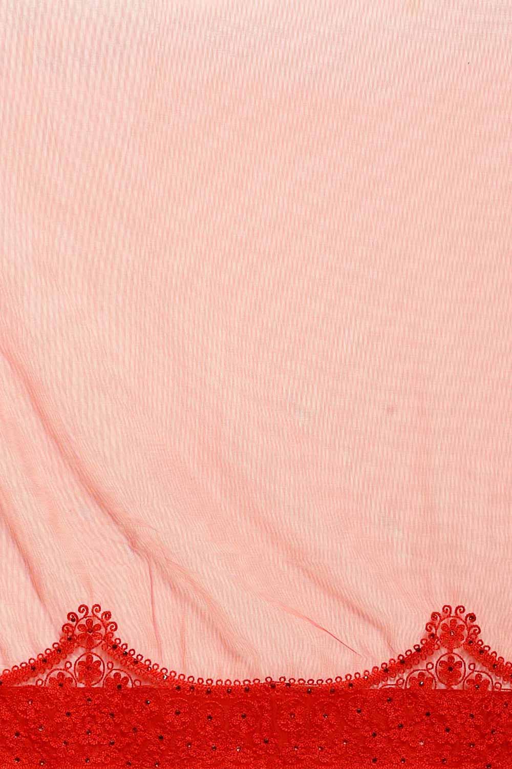 Net Embroidered Saree In Red