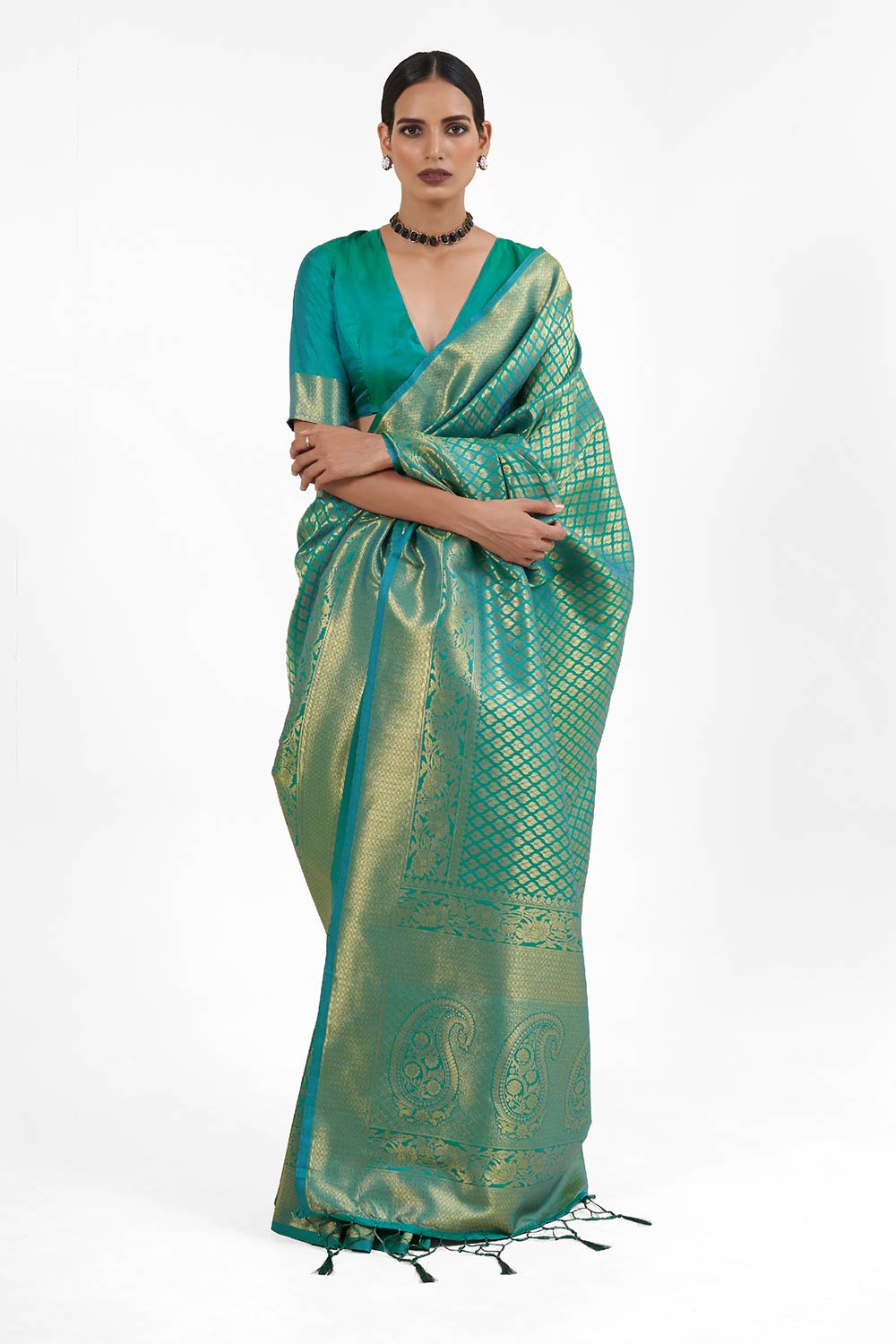 Green Handloom Weaving Art Silk  Saree