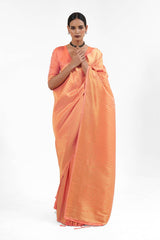 Pure Orange Handloom Weaving Art Silk  Saree