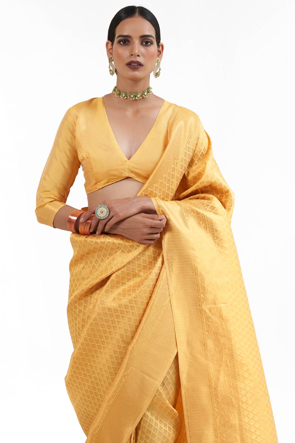 Yellow Handloom Weaving Art Silk  Saree