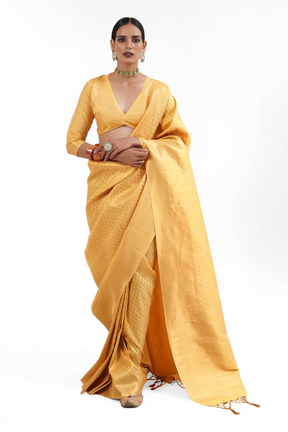 Yellow Handloom Weaving Art Silk  Saree