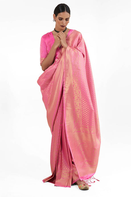 Pink Handloom Weaving Art Silk  Saree