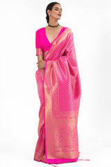 Dark-Pink Handloom Weaving Art Silk  Saree