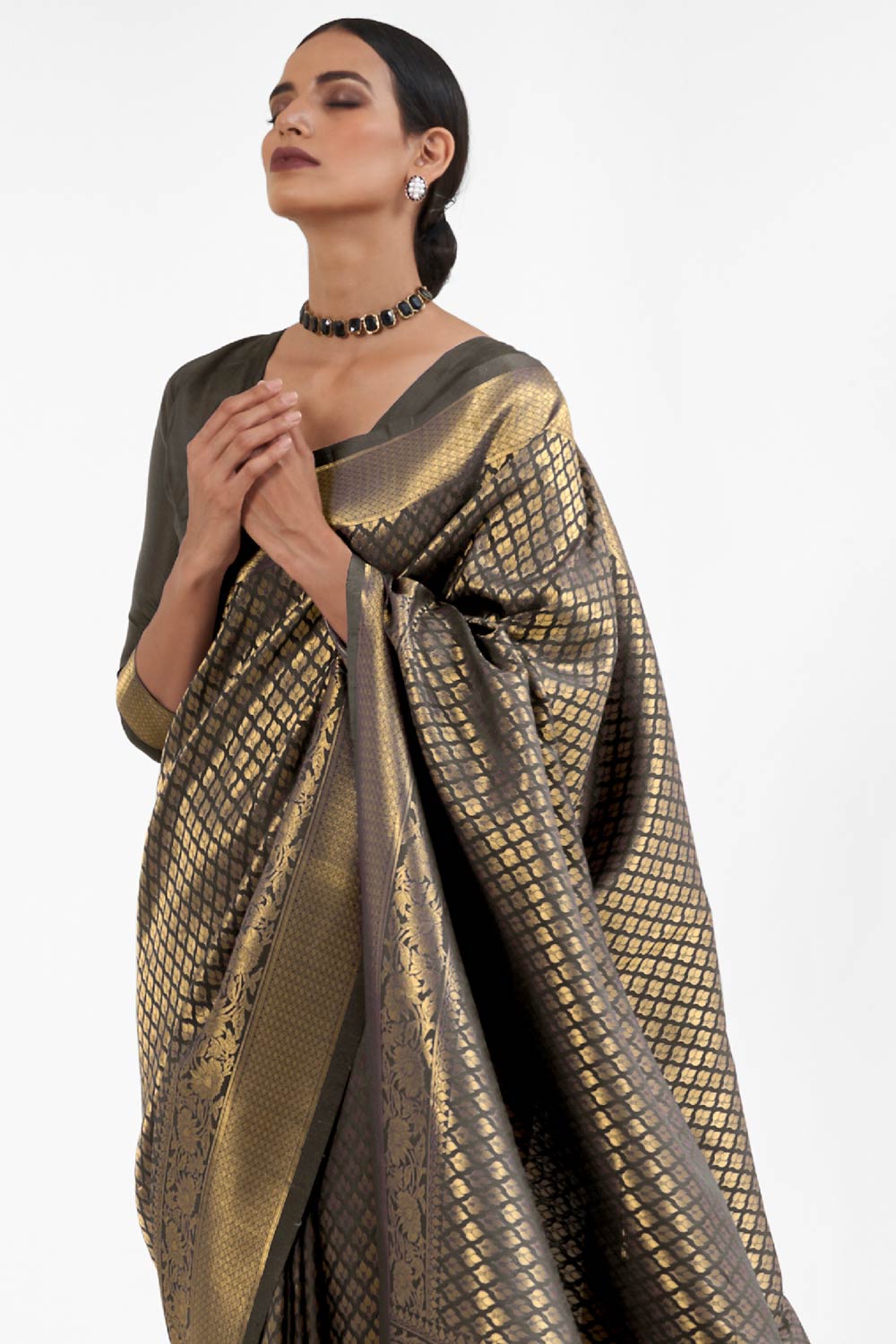 Black Handloom Weaving Art Silk  Saree