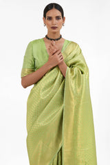 Light-Green Handloom Weaving Art Silk  Saree