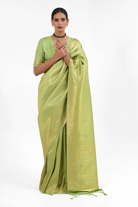 Light-Green Handloom Weaving Art Silk  Saree
