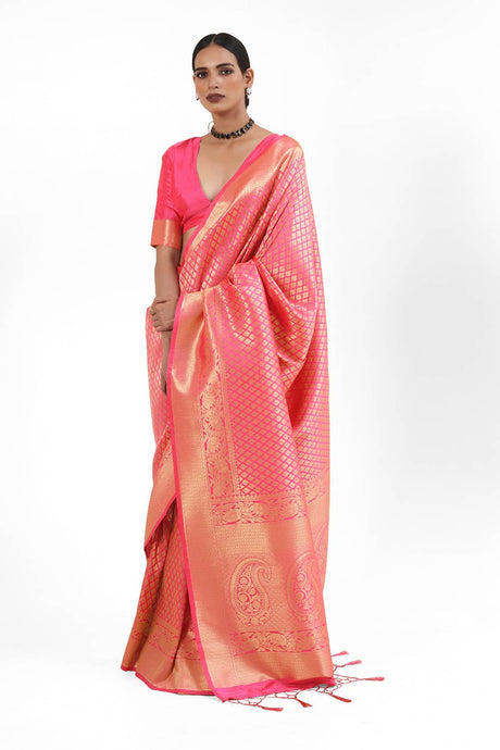 Light- Pink Handloom Weaving Art Silk  Saree