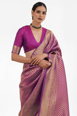 Deep-Purple Handloom Weaving Art Silk  Saree