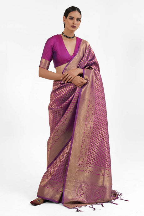 Deep-Purple Handloom Weaving Art Silk  Saree