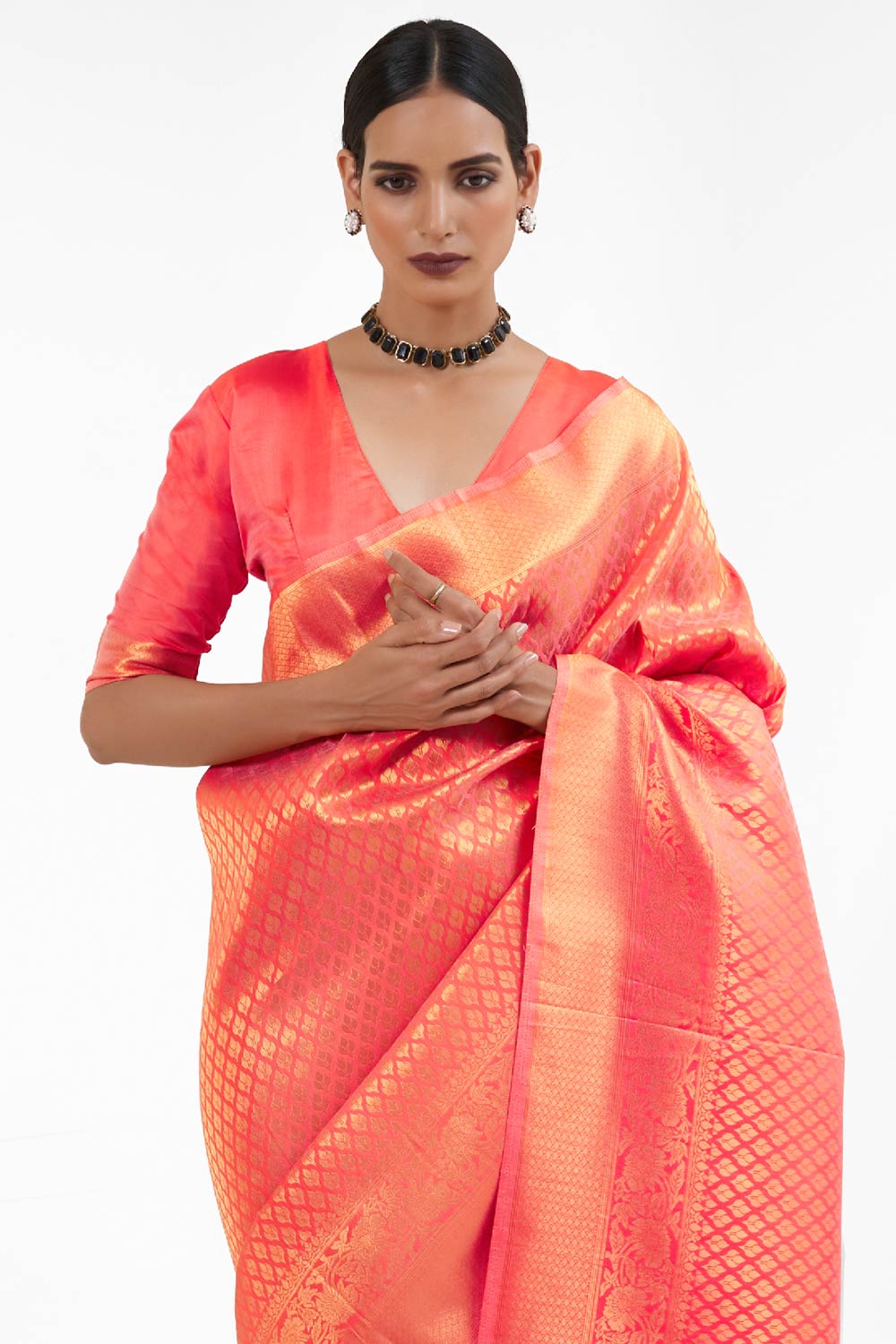 Orange Handloom Weaving Art Silk  Saree