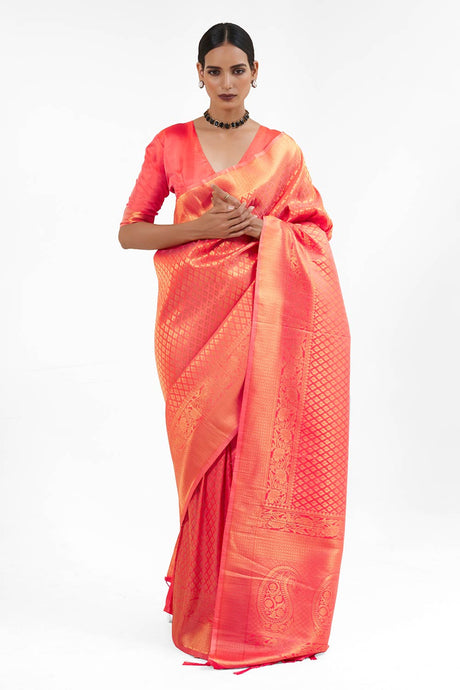 Orange Handloom Weaving Art Silk  Saree