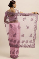 Net Embroidered Saree In Light Purple