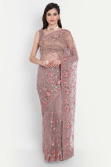 Lavender Net Sequin With Multi Thread Embroidered Saree