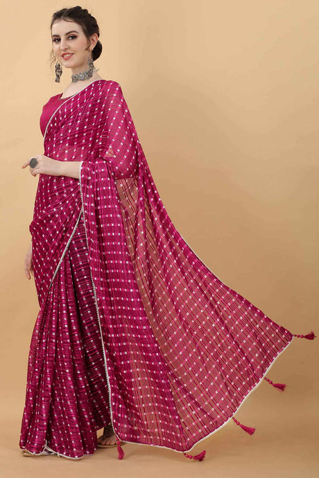 Maroon Fancy Satin Zari Strapped Party Wear Saree